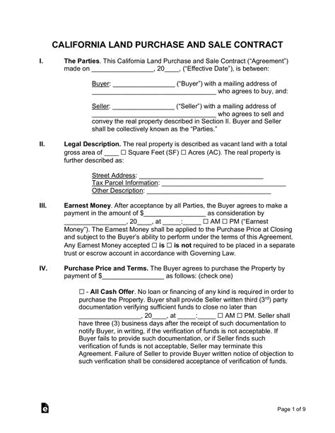 Free California Land Contract Template Pdf Word Eforms