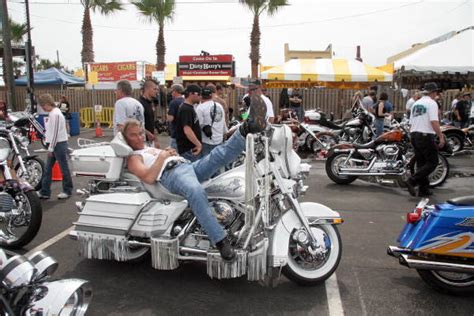 Florida Memory Man Reclining On His Custom Harley At The Rats Hole