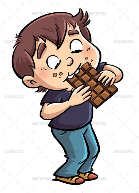 Ilustraci N De Un Ni O Comiendo Con Entusiasmo Una Barra De Chocolate Dibustock Dibujos E