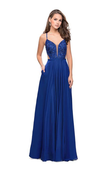 La Femme 26243 Embroidered Lace Deep V Neck Chiffon Gown Couture Candy