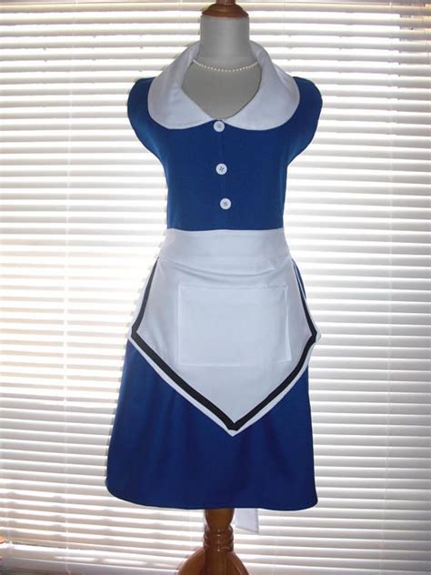 Costume Apron Blue And White Retro Diner Waitress Uniform Etsy