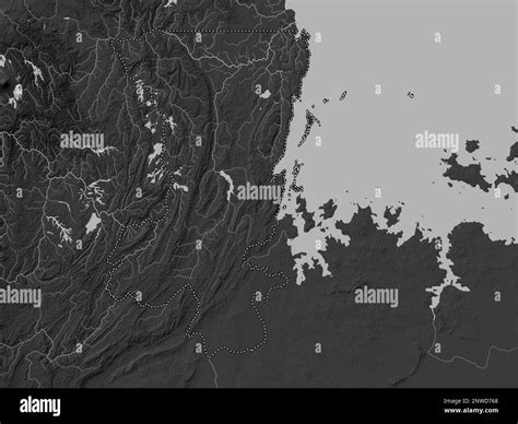 Kagera Region Of Tanzania Grayscale Elevation Map With Lakes And