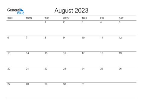 August 2023 Calendar Pdf Word Excel