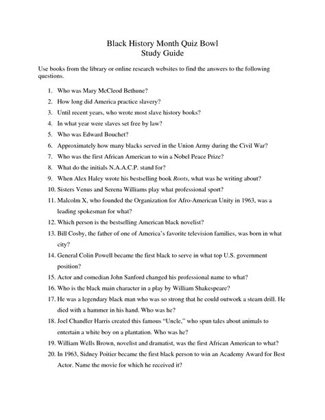 Printable Black History Trivia Questions And Answers That