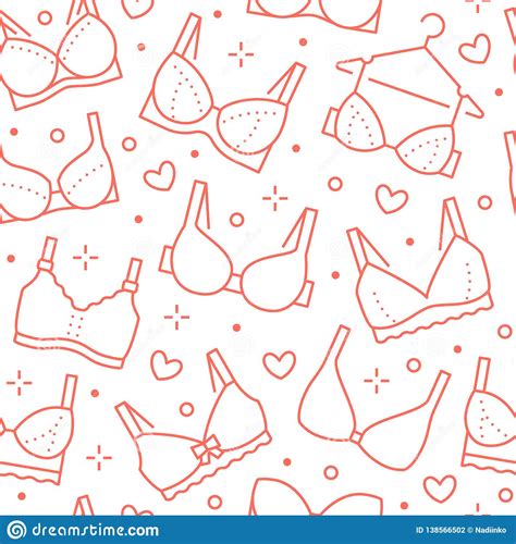 Lingerie Seamless Pattern With Flat Line Icons Of Bra Types Woman