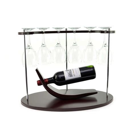 Wooden Stand Wine Bottle Glasses Holder Display Storage Home Bar Decor