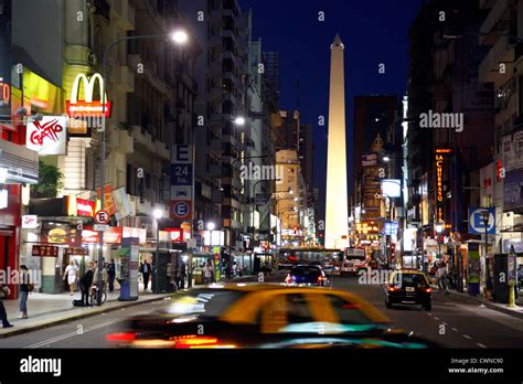 View Over Avenida Corrientes With The Obelisco In The Background Buenos Aires Argentina Stock