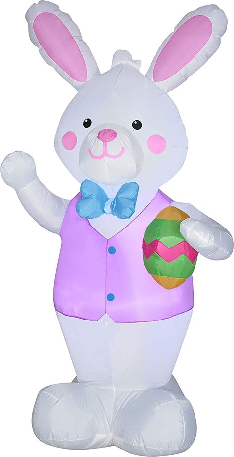 4 Gemmy Airblown Inflatable Easter Bunny Pink Vest Holding Egg 44335