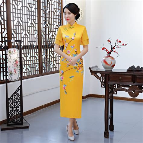 Lady Elegant Cheongsam Chinese Classic Ruffle Sleeve New Print Flower