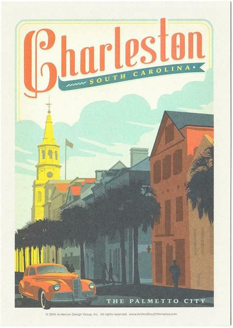 Postcard Of Charleston Sc The Palmetto City Travel Poster Style