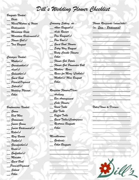 Wedding Flower Checklist Printable Free Printable Wedding