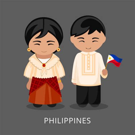Philippines Male And Female In Traditional Costume Philippines People And Philippines Flag On