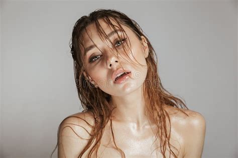 Sluit Omhoog Manierportret Van Een Topless Sensuele Vrouw Stock Foto