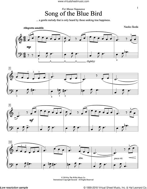 Song Of The Blue Bird Sheet Music For Piano Solo Elementary
