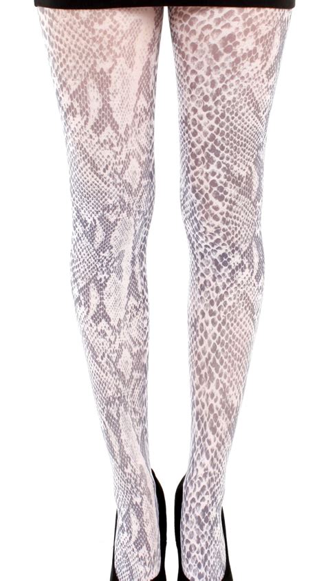 Malka Chic White Snake Print Tights Fashion Patterned Tights For All