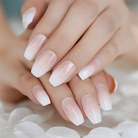 Pearl Shine Glossy Fake Nails Shimmer White Square Ombre French Nail