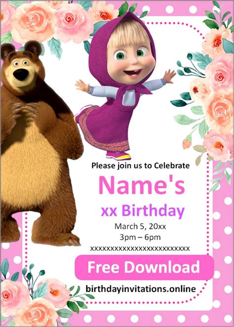 Masha And The Bear Invitations Birthday Invitations