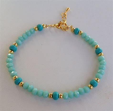 Turquoise Crystal Beaded Bracelet Pulseira De Cristal Turquesa Beaded
