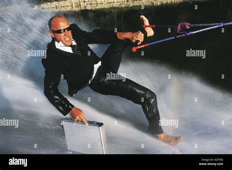 Business Man Water Skiing Barefoot Stock Photo Alamy