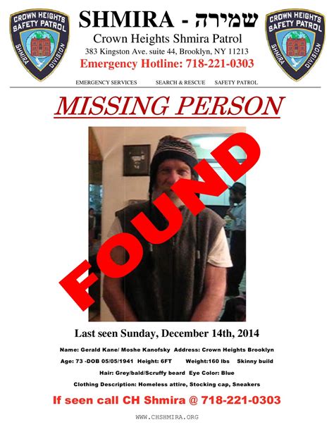 Updated Missing Person Found Crown Heights Shmira