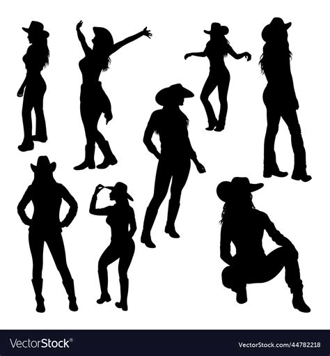 Beautiful Cowgirl Pose Silhouettes Royalty Free Vector Image