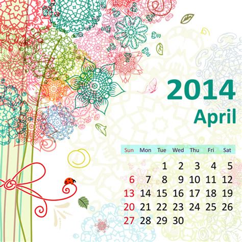 2014 Floral Calendar April Vector Vectors Graphic Art Designs In
