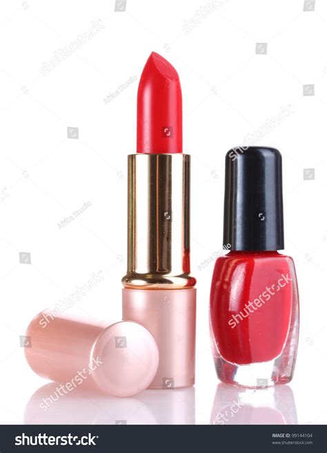 Red Lipstick And Nail Polish Isolated On White Stock Photo 99144104