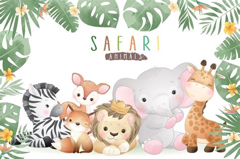 Premium Vector Cute Doodle Safari Animals With Floral Illustration