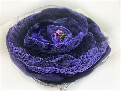 fabric flowers pretty contoured purple satin with lavender and black tulle rosette flower with