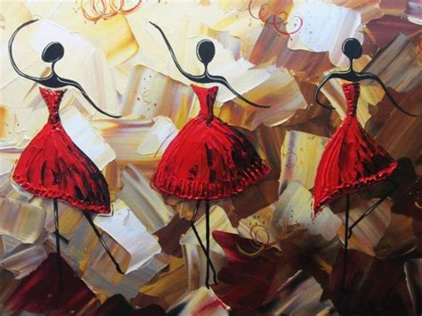 Original Art Abstract Dancers Painting Red Dress Textured Etsy