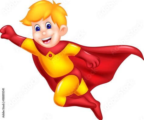 Handsome Superman Cartoon Flying With Smile And Waving Stock