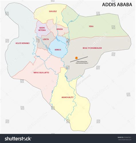 Addis Ababa Administrative Map Stock Vector 255967021 Shutterstock