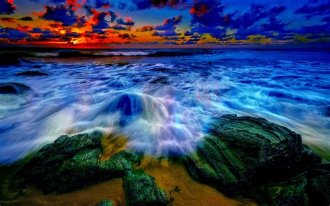 Ocean Sea Beach Sunset Waves Wallpaper Background 6896