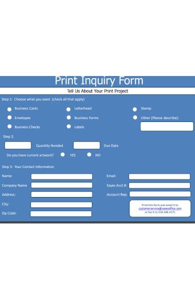 Free 50 Inquiry Forms In Pdf Ms Word Doc