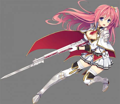 Wallpaper Illustration Gun Anime Girls Blue Eyes Weapon Cartoon Cleavage Armor Pink
