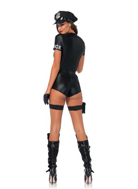 sexy polizistin damenkostüm mit mütze overall für fasching schwarz silberfarben kostüme für