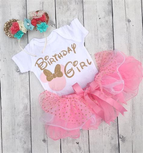 Handmade Products Girls First Birthday Outfit Pink And Gold Minnie 1st