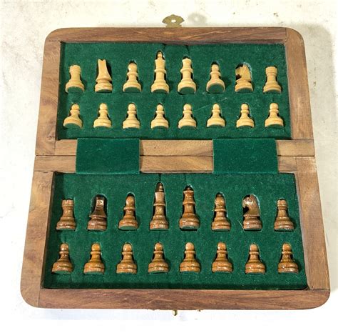 Set 33 Wooden Chess Set W Folding Board Auction