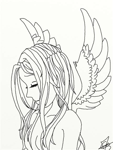 Printable fallen angels anime coloring page. ~Lineart: Fallen Angel~ by oOAelynn on DeviantArt