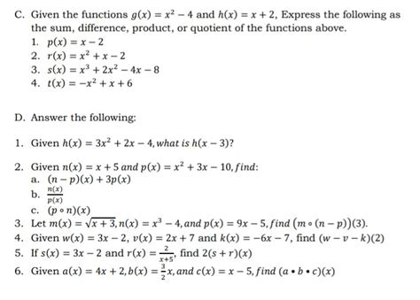 solved c given the functions g x x2 4 and h x x