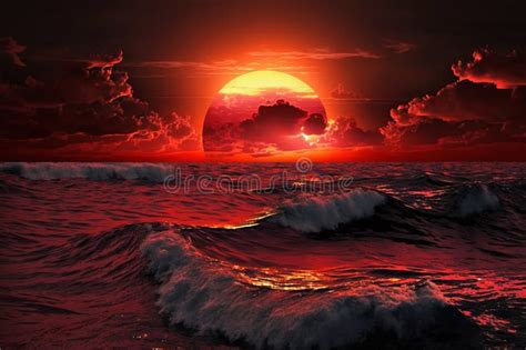 Red Sunset In Ocean Generative Ai Stock Illustration Illustration Of