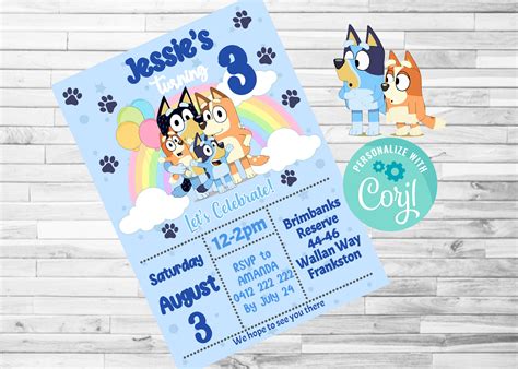Bluey Invite Invitation Download Itty Bitty Cake Toppers