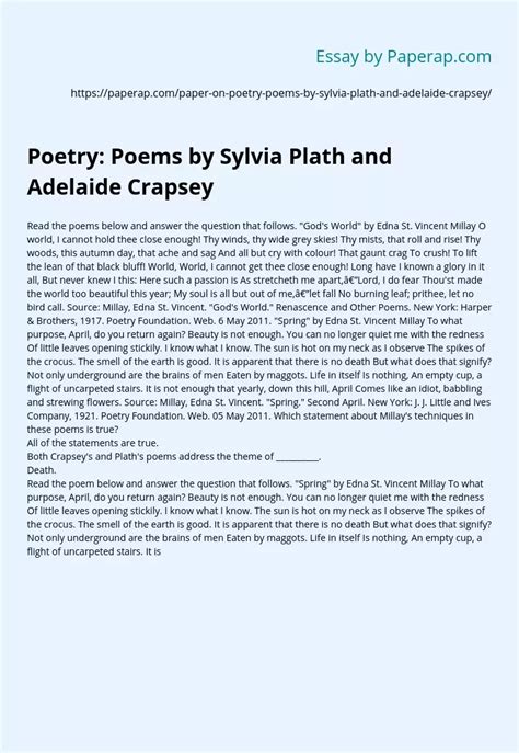 Poetry Poems By Sylvia Plath And Adelaide Crapsey Free Essay Example