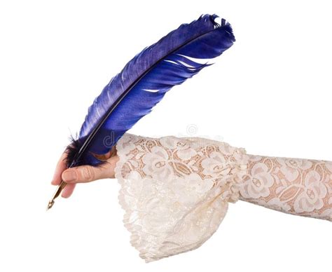 Hand With Blue Quill Feather Stock Image Image Of Antique Memories