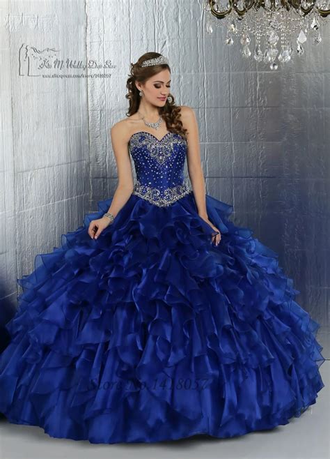 Buy Royal Blue Quinceanera Dresses With Jacket Crystal Masquerade Ball Gowns