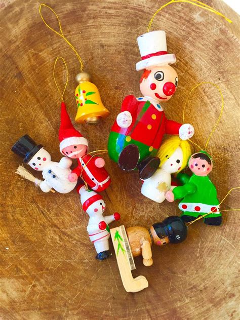 Vintage Miniature Wooden Ornaments Lot Wooden Ornaments Christmas