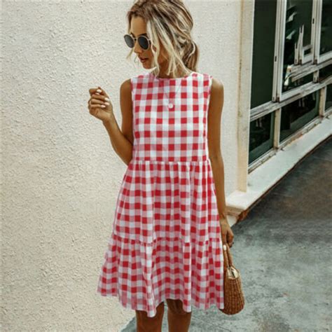 Womens Red And White Gingham Plaid Summer Dress Cool Light Etsy