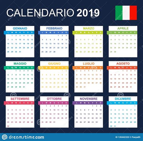 Italian Calendar For 2019 Scheduler Agenda Or Diary Template Stock