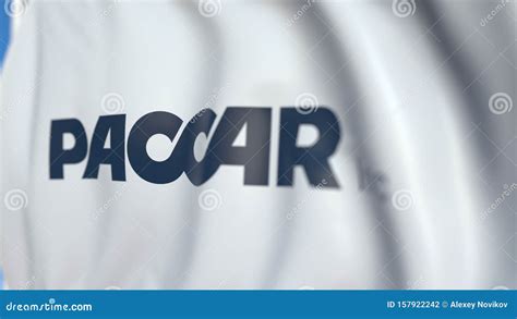 Waving Flag With Paccar Logo Close Up Editorial Loopable 3d Animation