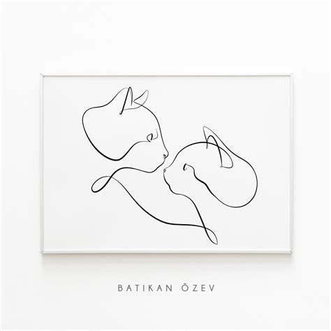 Two Cats Line Art Minimalist Cat Art Cat Line Drawing Couple Cats